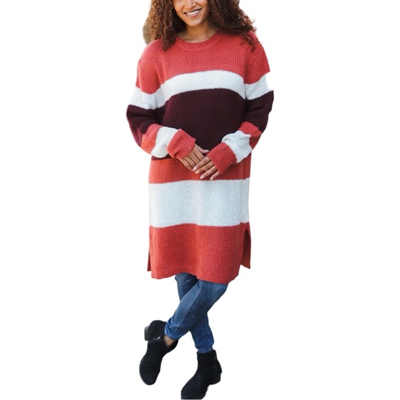 Reborn J Dresses & Skirts - REBORN J RUST MULTI TUNIC SWEATER DRESS